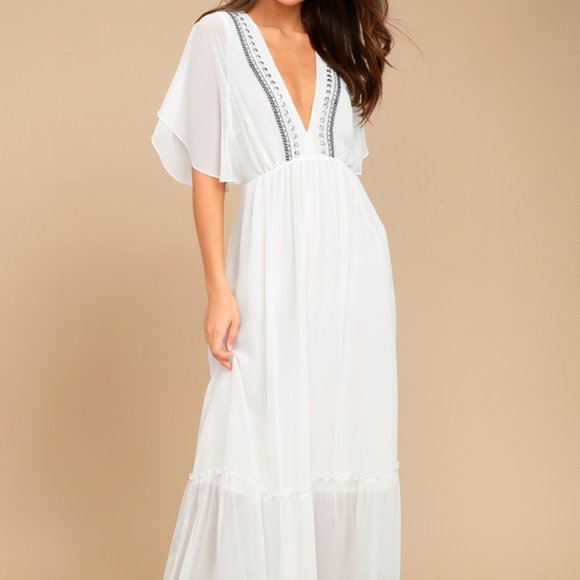 Adelyn Rae Chandra White Embroidered Maxi Dress, Size Small - Picture 5 of 16